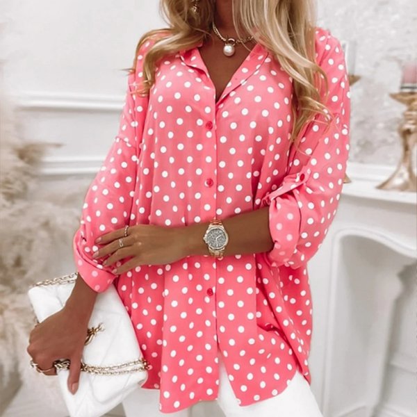 Popular Polka Dot Collared Pink Top