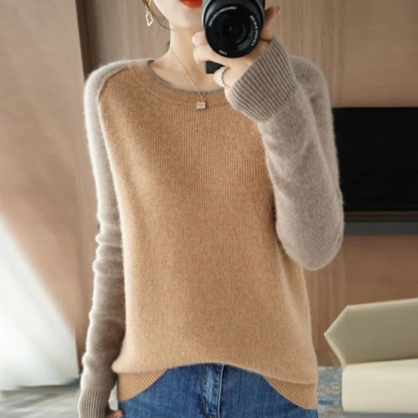 Comfy Round Neck Color Block Sweater